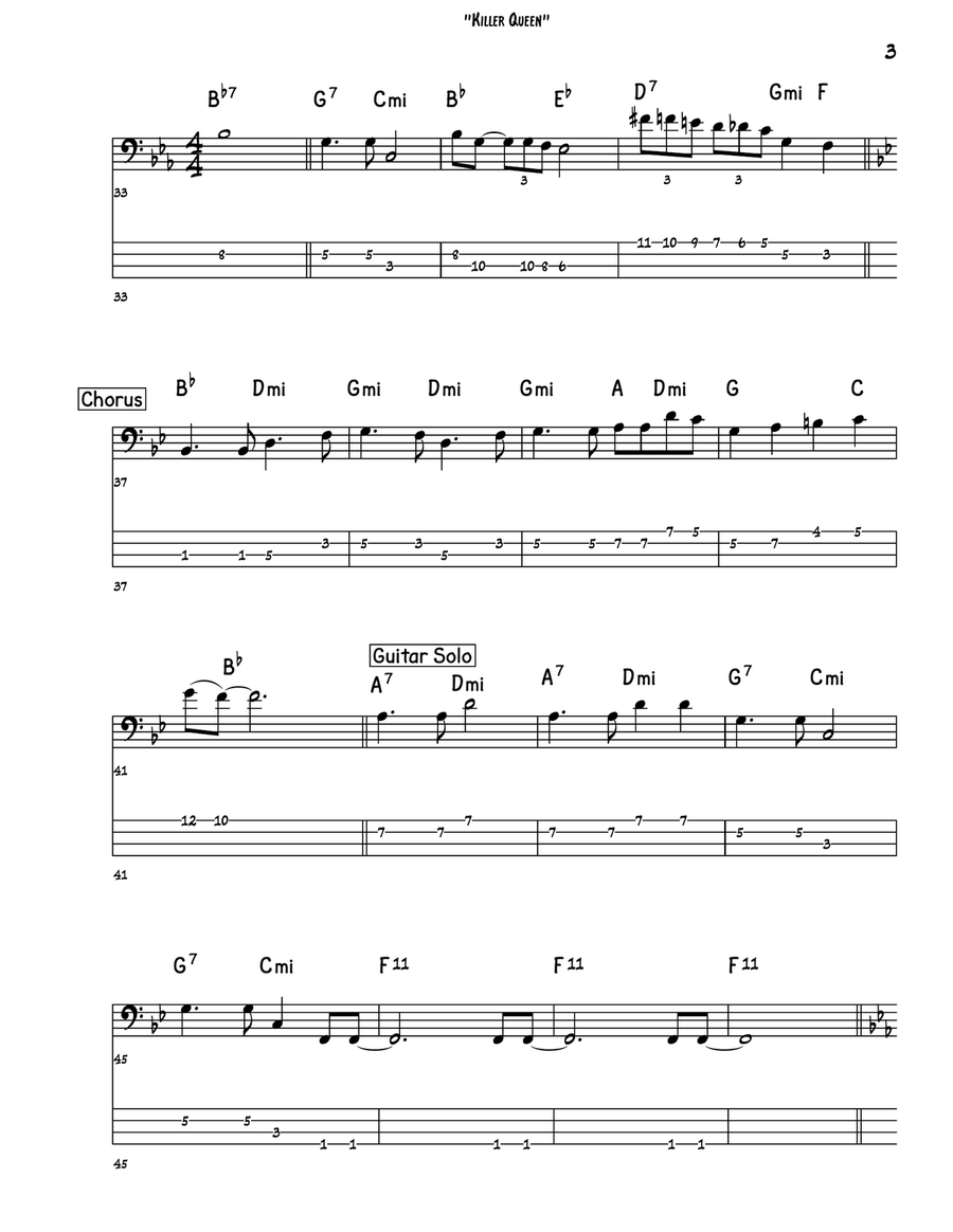 Killer Queen Bass Guitar Tablature scores gallery preview page 3