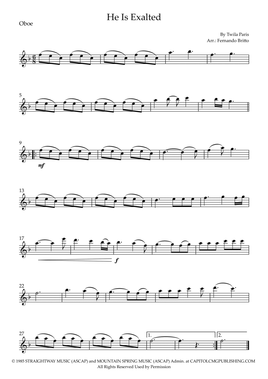 He Is Exalted He Is Exalted Oboe Solo scores gallery preview page 1