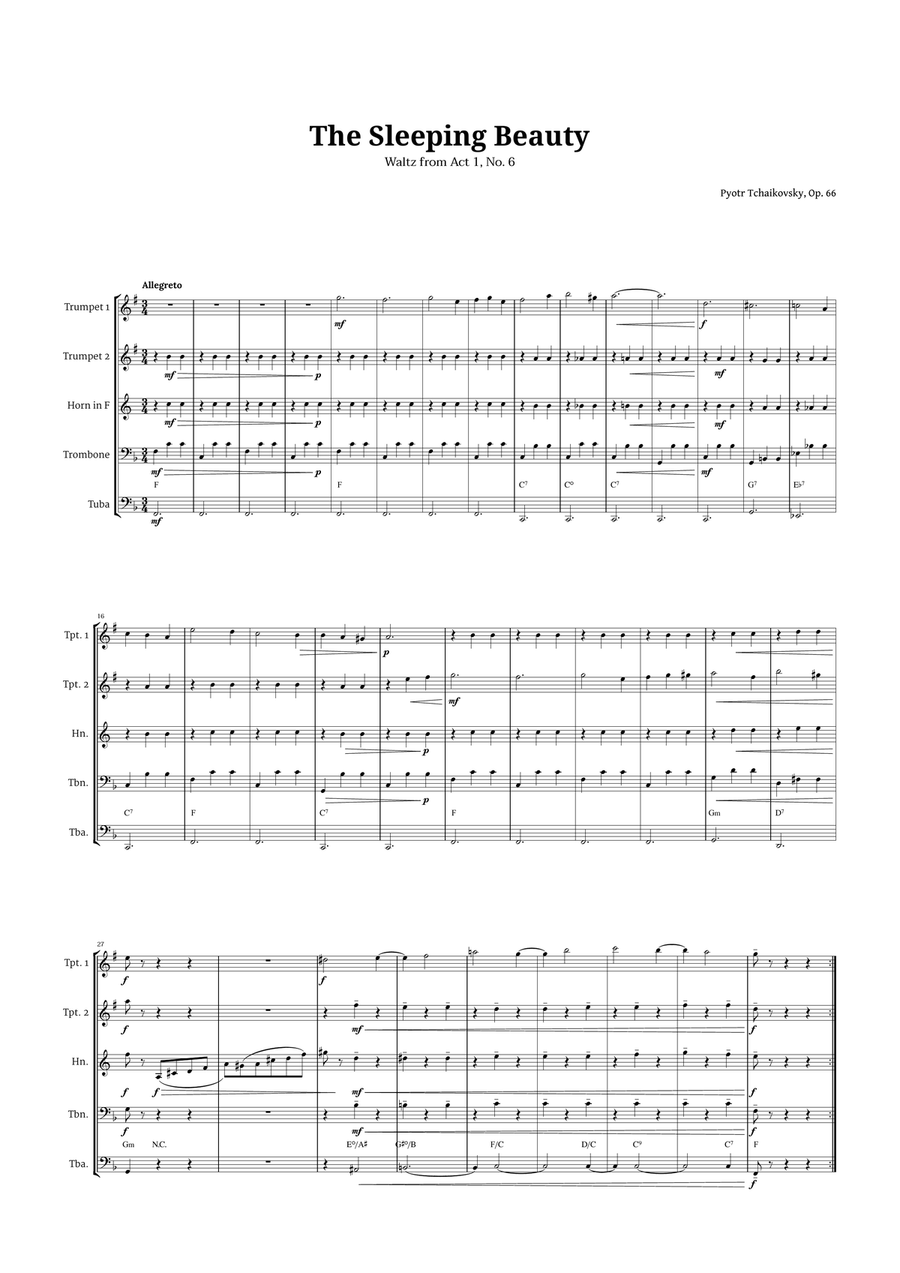 The Sleeping Beauty Waltz for Brass Quintet Brass Quintet scores gallery preview page 1