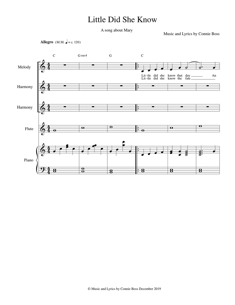 Little Did She Know - Mary - flute, vocal trio and piano Choir scores gallery preview page 1