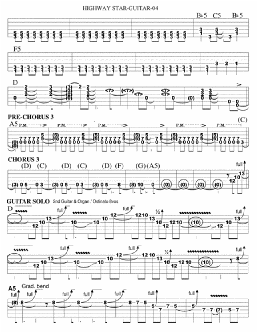 Highway Star Guitar Tablature scores gallery preview page 4