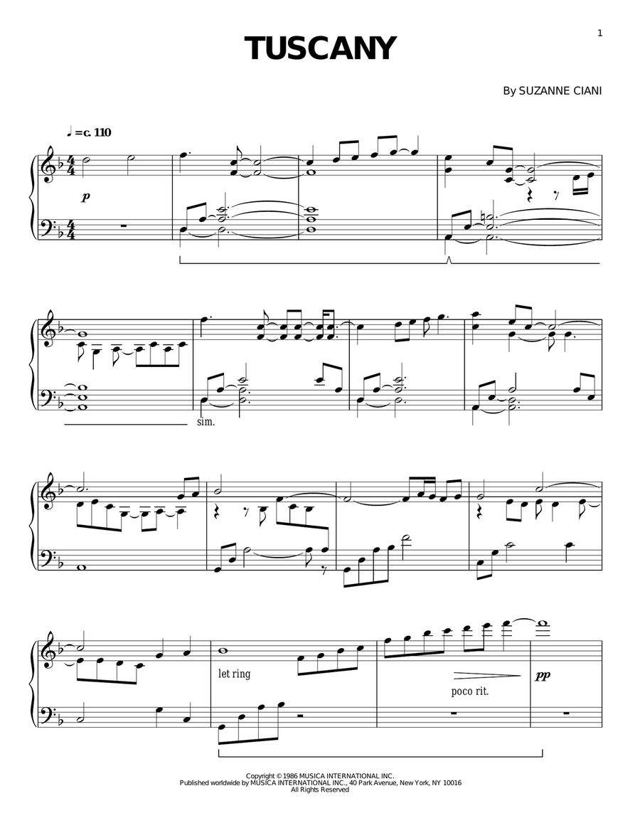 Tuscany Piano Solo scores gallery preview page 1