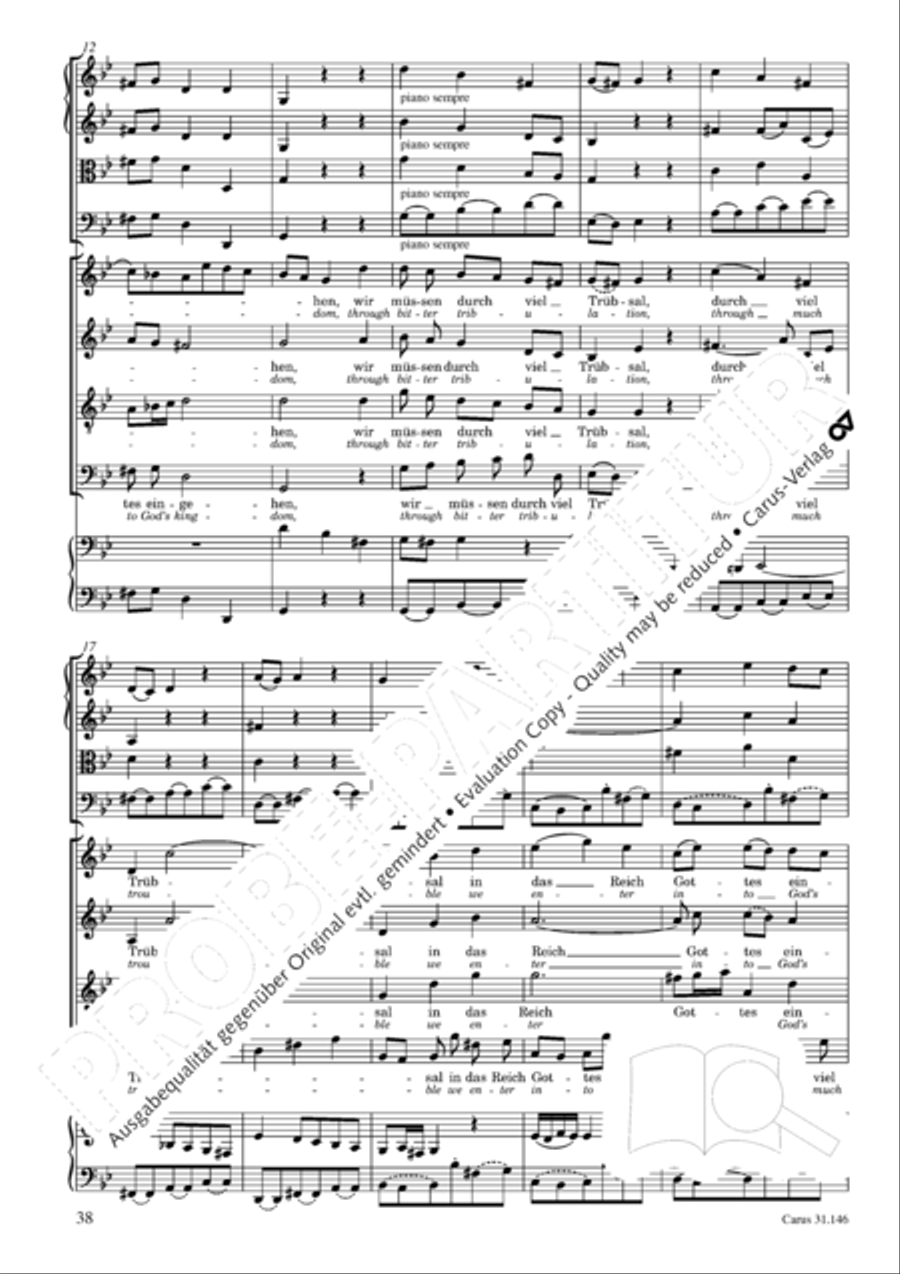 Through bitter tribulation we enter into God's kingdom (Wir mussen durch viel Trubsal in das Reich Gottes eingehen) 4-Part scores gallery preview page 39