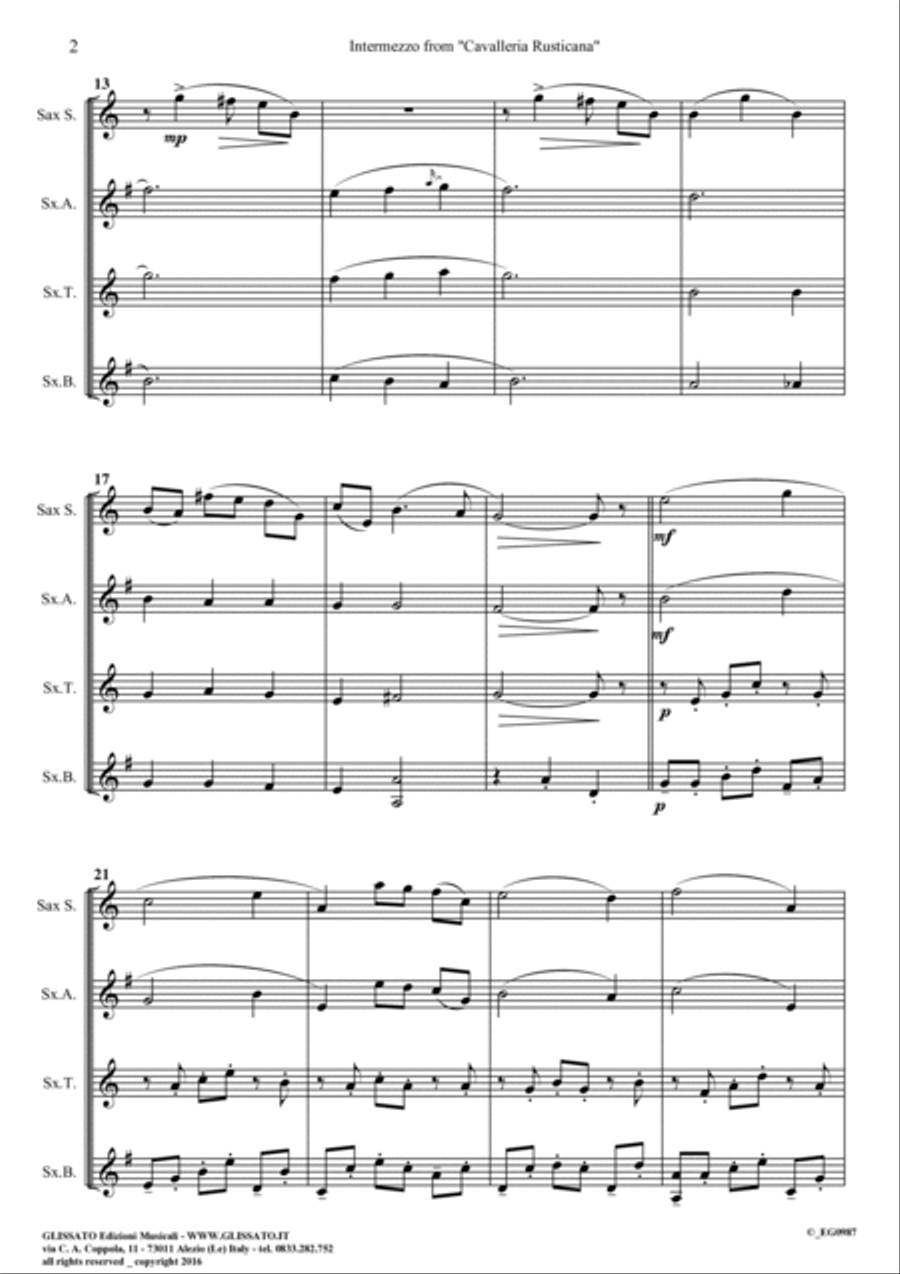 Saxophone Quartet sheet music: Intermezzo (score & parts) image number null