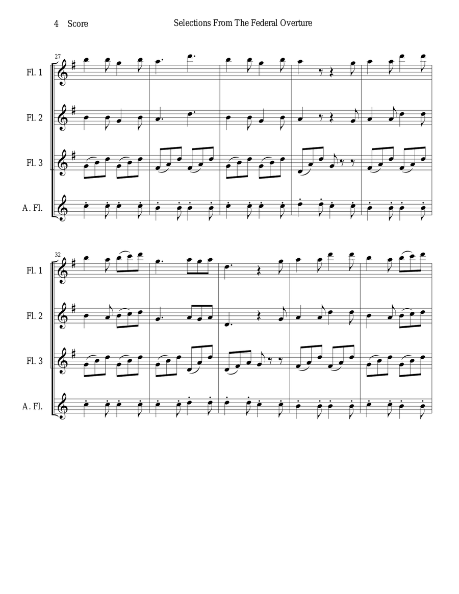 1794! Federal Overture for Flute Quartet Flute Quartet scores gallery preview page 4