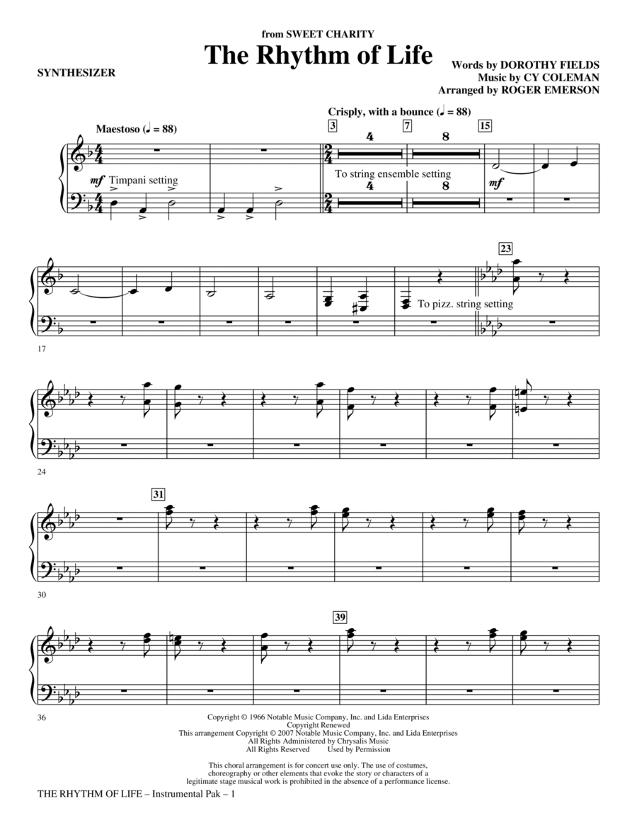The Rhythm Of Life - Synthesizer Choir scores gallery preview page 1