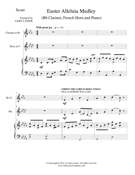 EASTER ALLELUIA MEDLEY (Trio – Bb Clarinet, F Horn/Piano) Score and Parts image number null