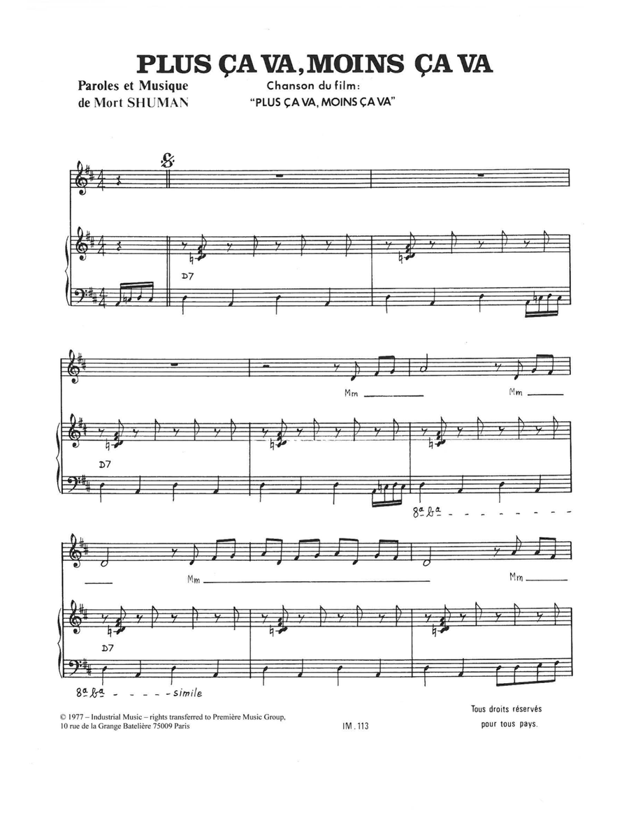 Plus ca Va, Moins ca Va Piano, Vocal scores gallery preview page 1