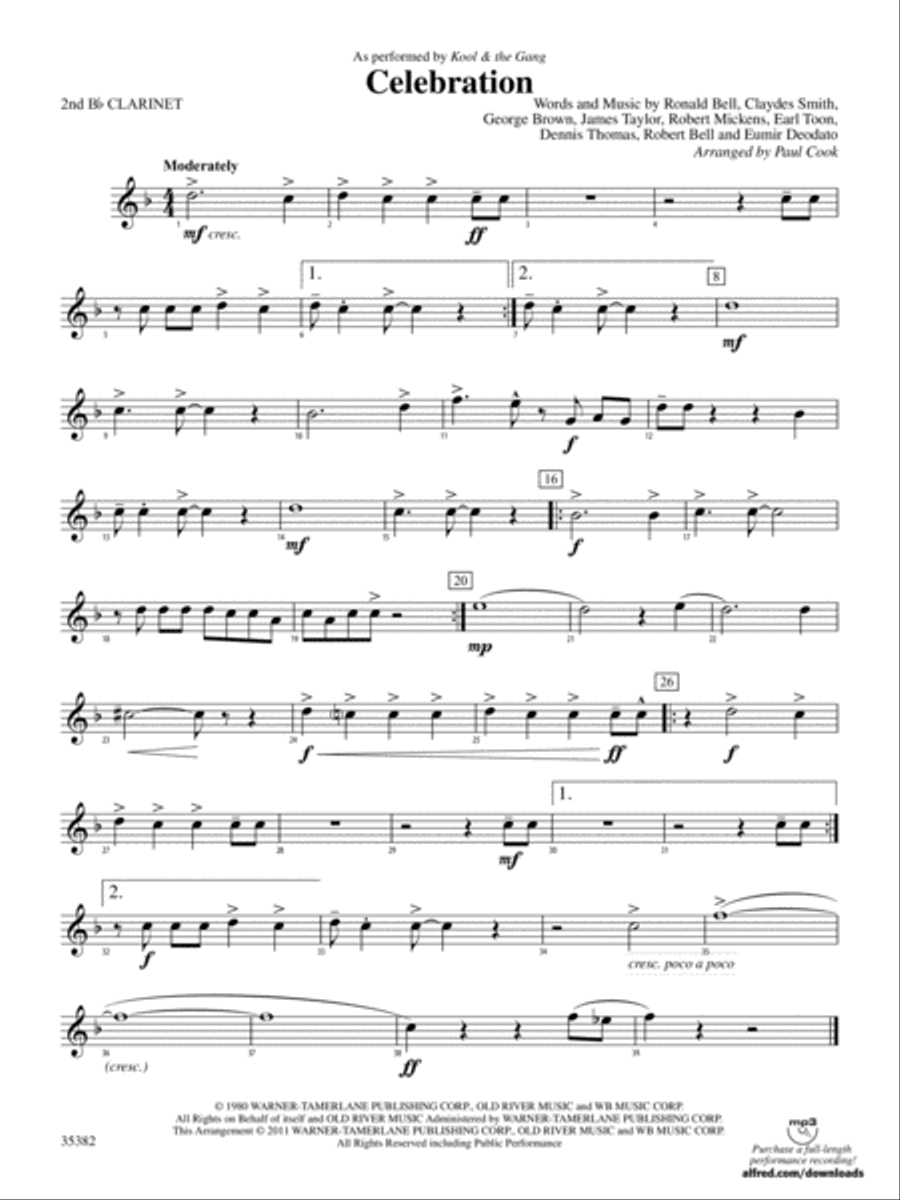 Celebration: 2nd B-flat Clarinet Concert Band scores gallery preview page 1