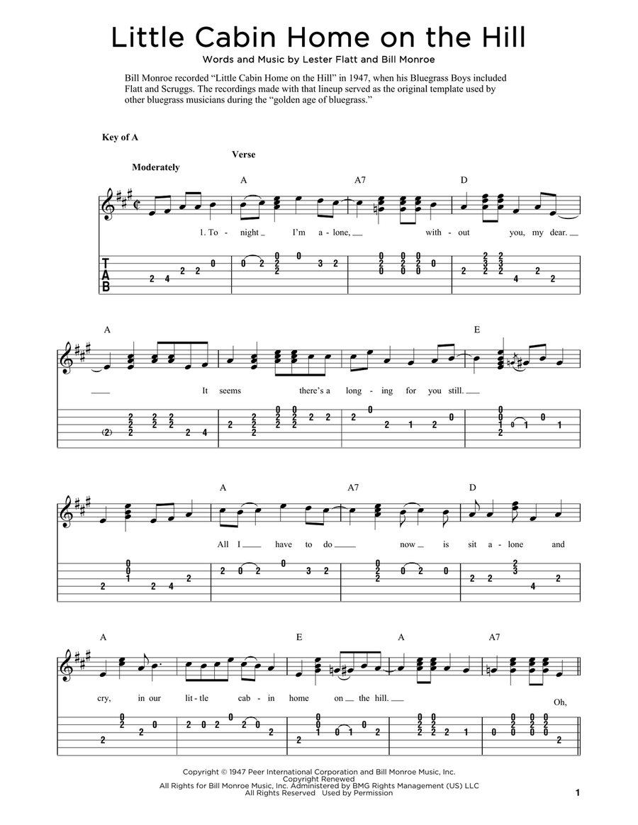 Little Cabin Home On The Hill (arr. Fred Sokolow) Acoustic Guitar scores gallery preview page 1