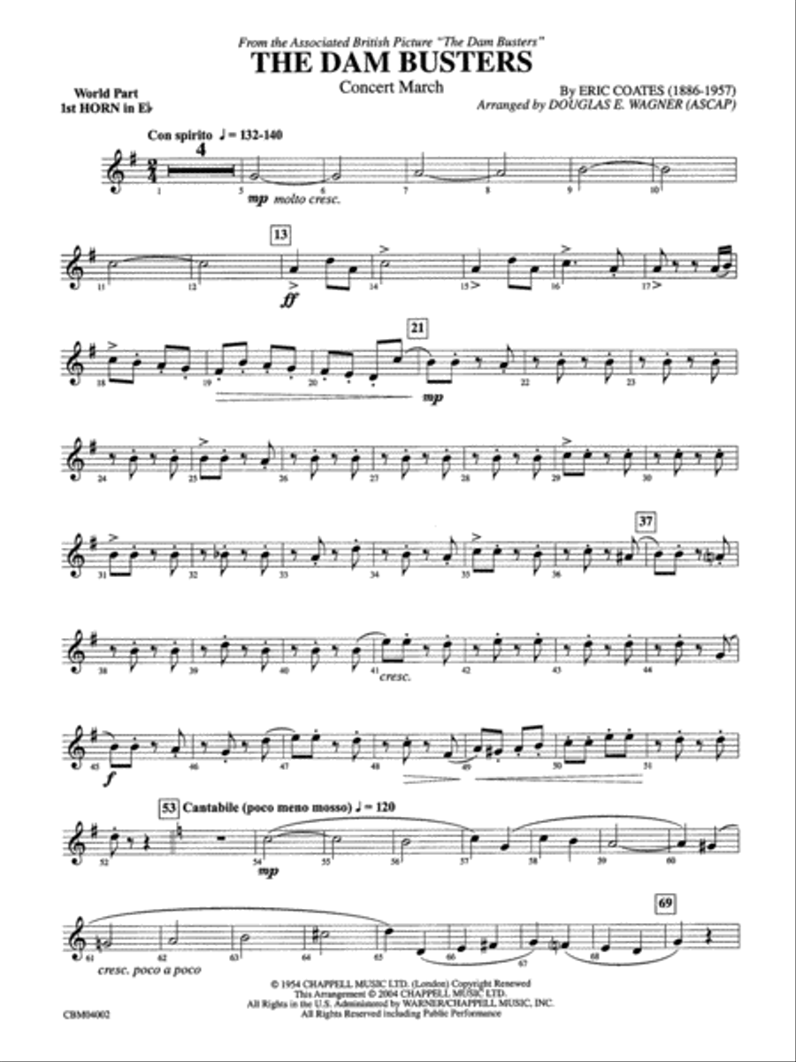 The Dam Busters Concert March: WP 1st Horn in E-flat Concert Band scores gallery preview page 1