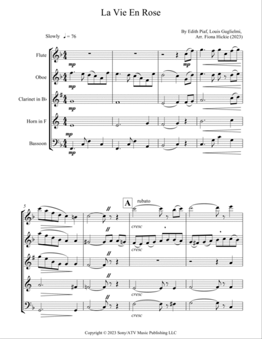 La Vie En Rose Woodwind Quintet scores gallery preview page 2