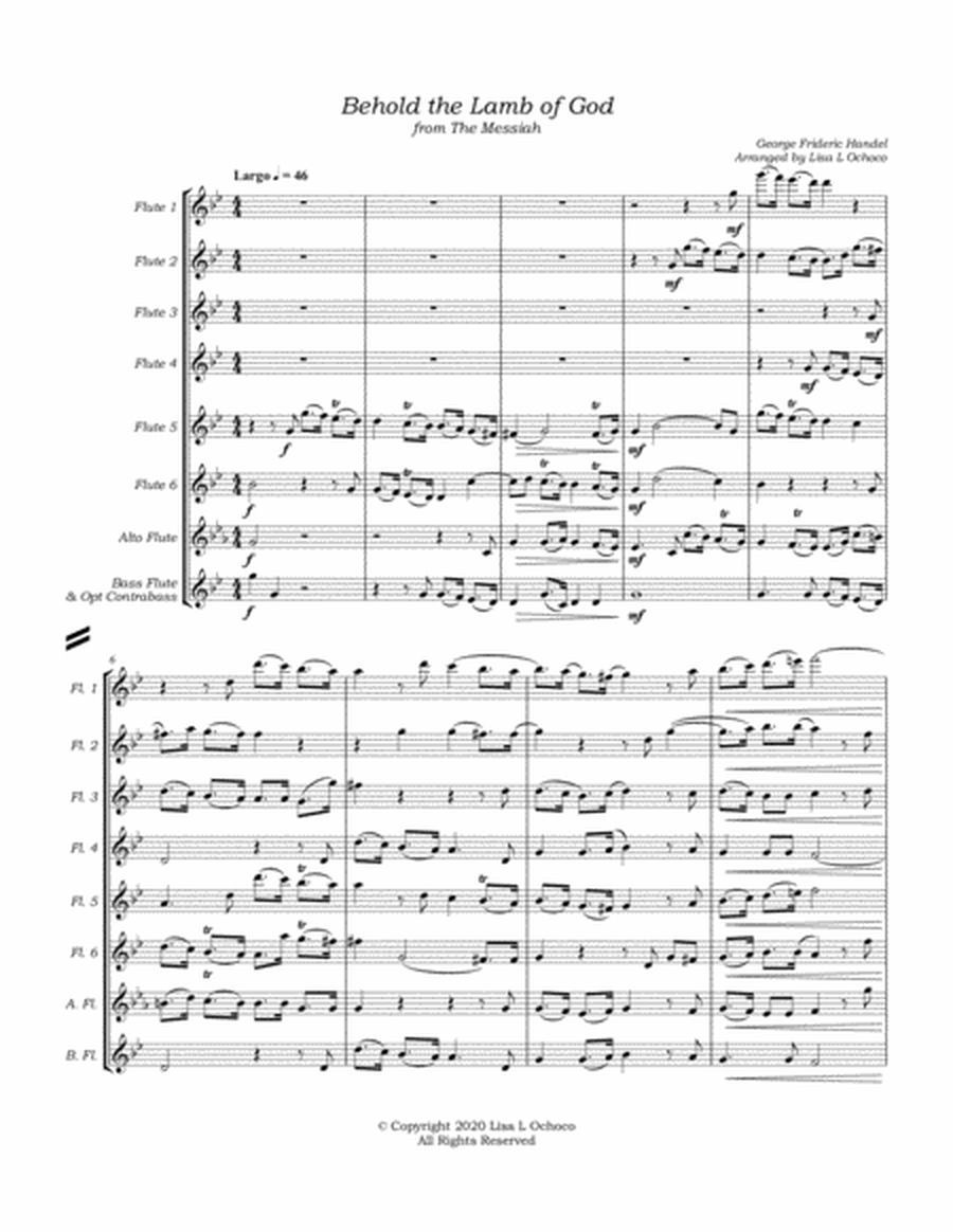 Behold the Lamb of God from The Messiah for Flute Choir image number null