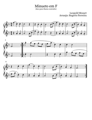 Minuet in F, by Leopold Mozart - alto recorder duet