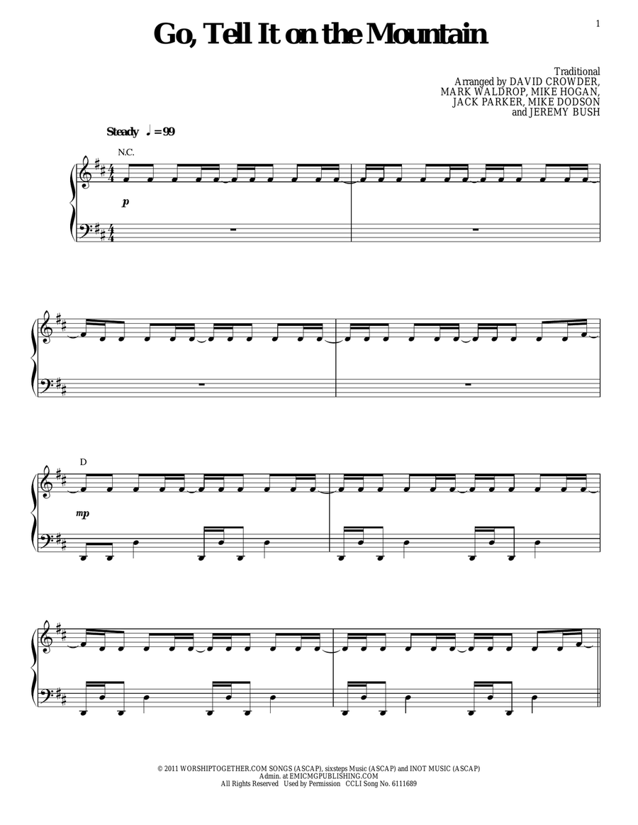 Go Tell It On The Mountain Piano, Vocal, Guitar scores gallery preview page 1