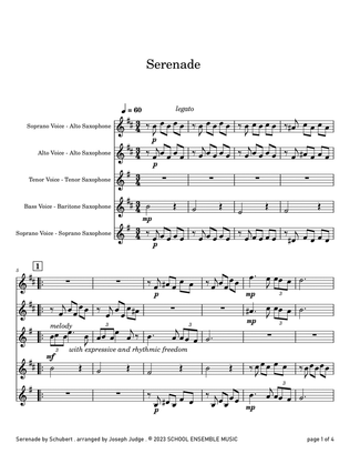 Book cover for Serenade by Schubert for Saxophone Quartet in Schools