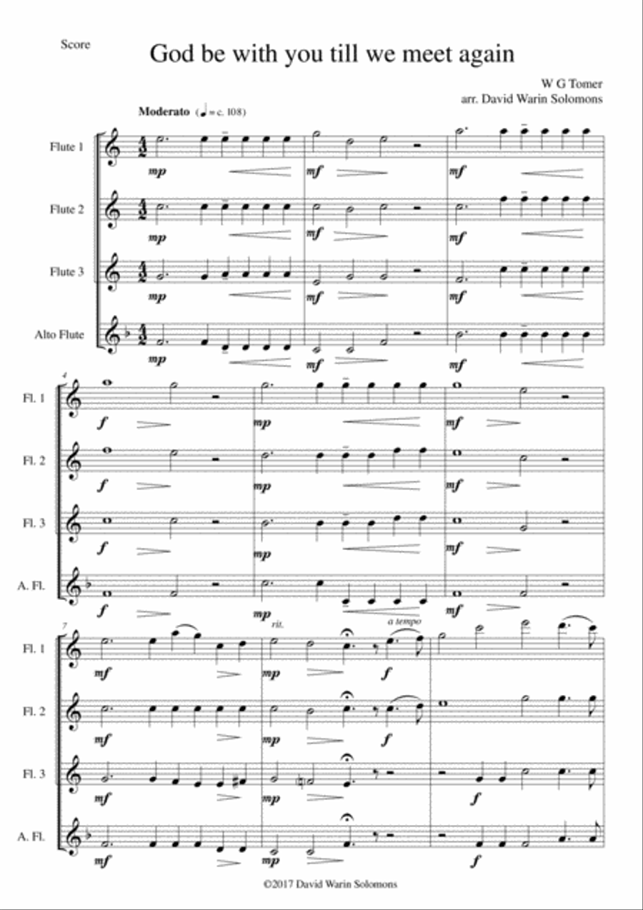God be with you till we meet again for flute quartet Flute Quartet scores gallery preview page 1