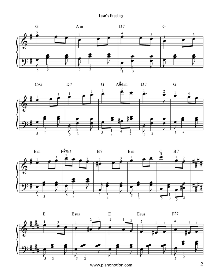 Love's Greeting - Liebesgruss Op.12 (Piano Solo) Easy Piano scores gallery preview page 2