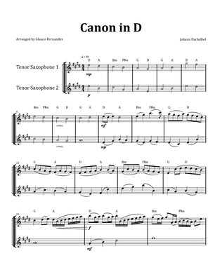Canon by Pachelbel - Tenor Saxophone Duet with Chord Notation