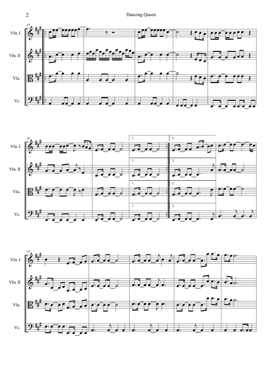 Dancing Queen String Quartet scores gallery preview page 2