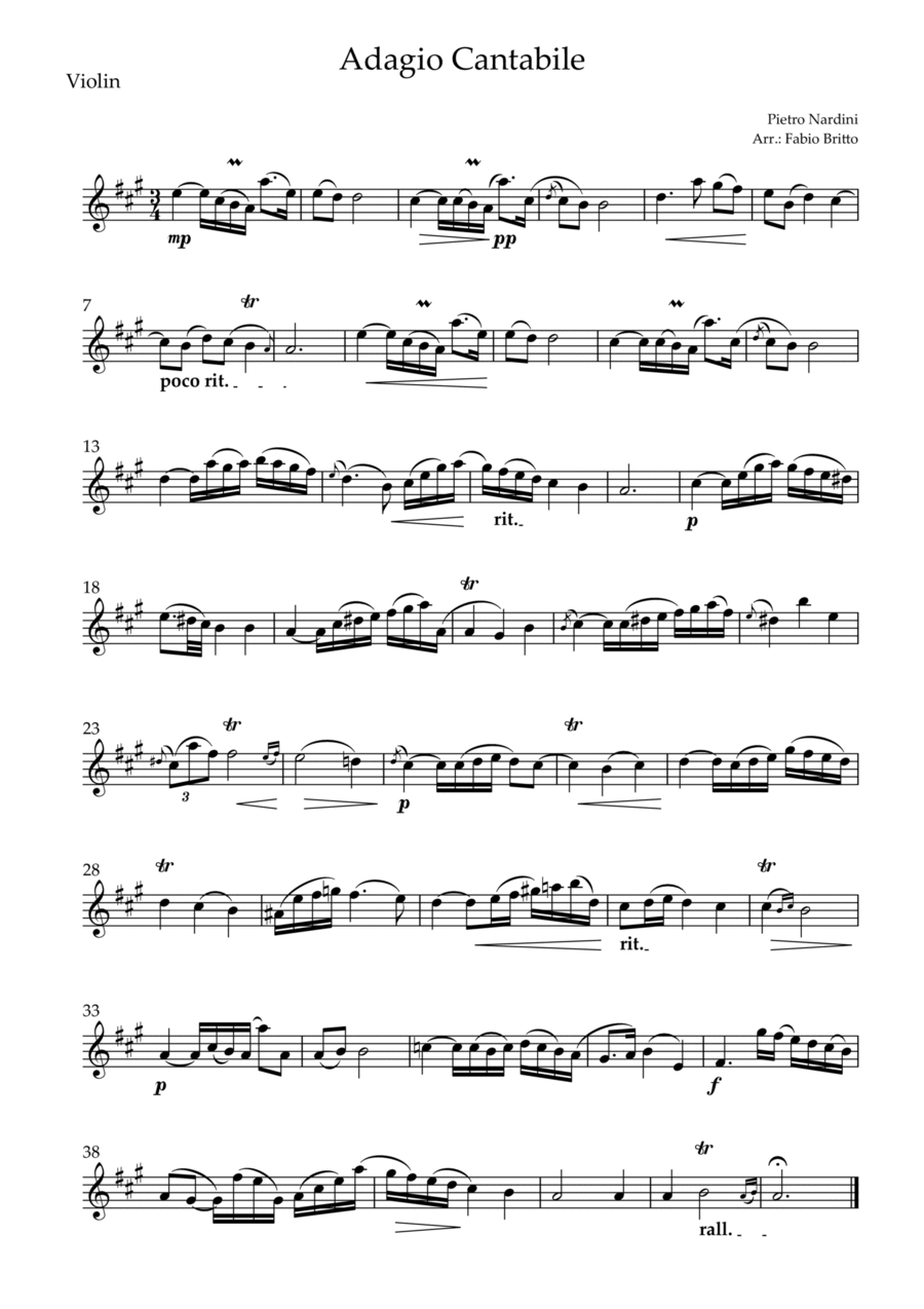 Adagio Cantabile (P. Nardini) for Violin Solo Violin Solo scores gallery preview page 1