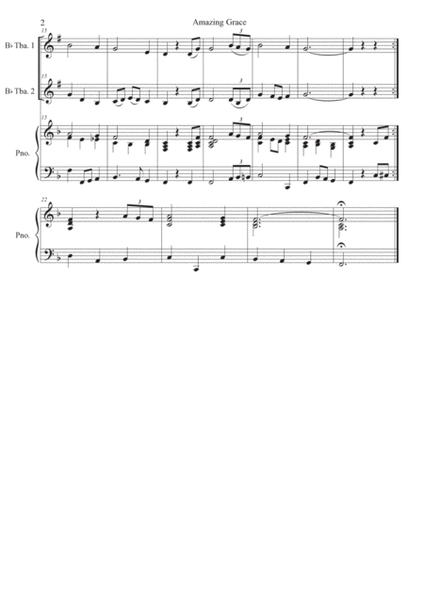 Amazing Grace - Duet for two tubas with piano accompaniment image number null