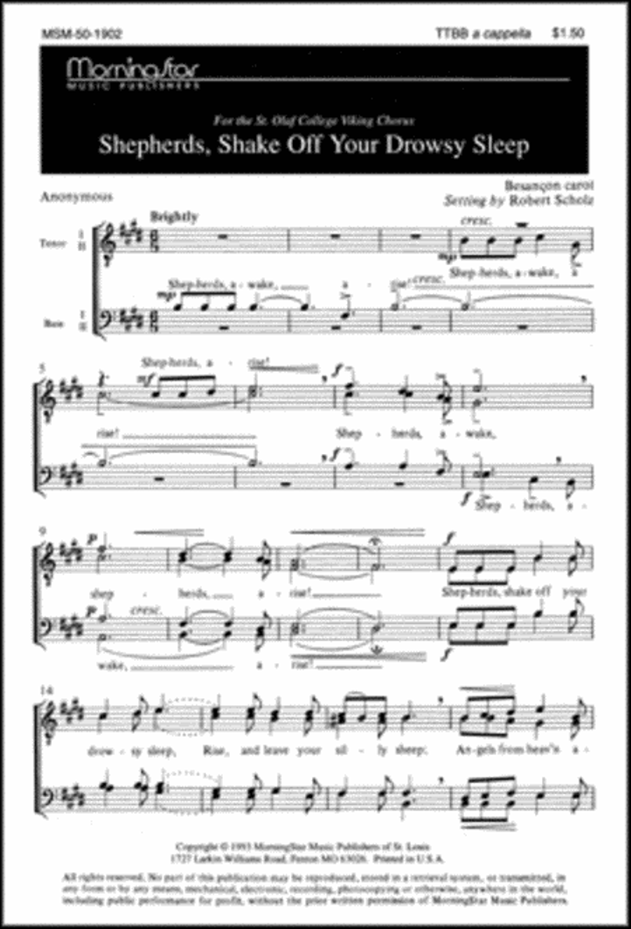 Shepherds, Shake Off Your Drowsy Sleep TTBB scores gallery preview page 1