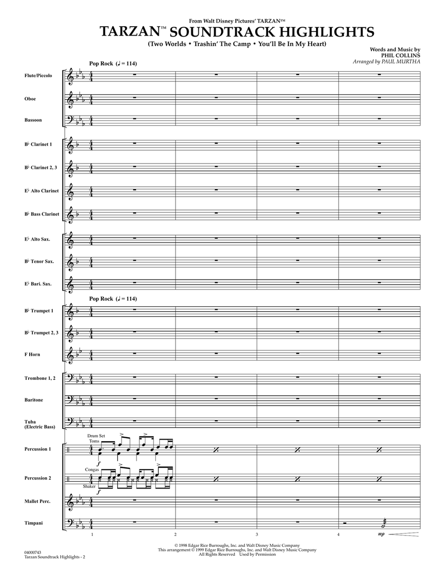 Tarzan Soundtrack Highlights (from Disney's Tarzan) (arr. Paul Murtha) - Full Score Concert Band scores gallery preview page 1