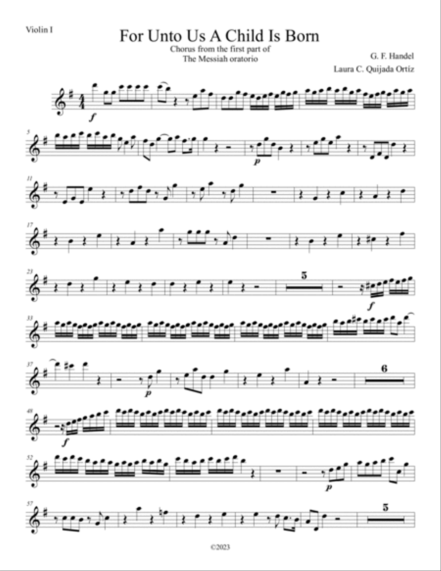 For Unto Us a Child is Born, from The Messiah. Intermediate string orchestra. TUTTI STRING PARTS Chamber Music scores gallery preview page 3