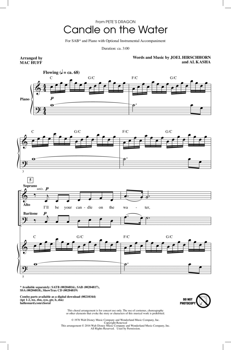 Candle On The Water (from Pete's Dragon) (arr. Mac Huff) 3-Part scores gallery preview page 1