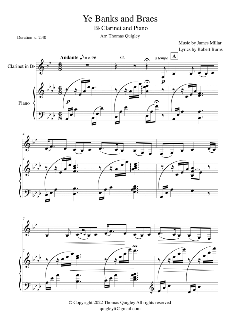 Ye Banks and Braes Clarinet Solo scores gallery preview page 1