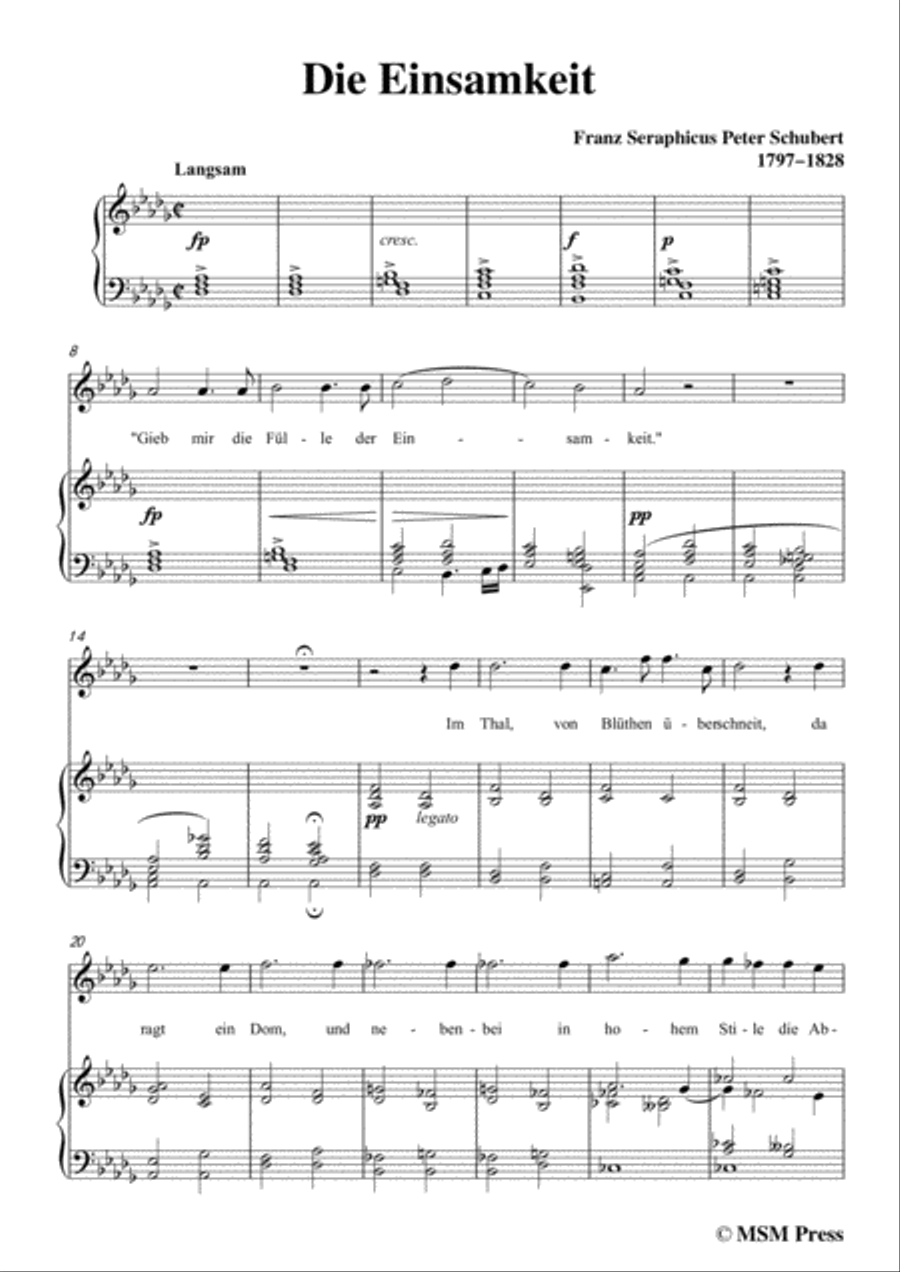 Schubert-Die Einsamkeit,in D flat Major,for Voice&Piano Voice scores gallery preview page 3