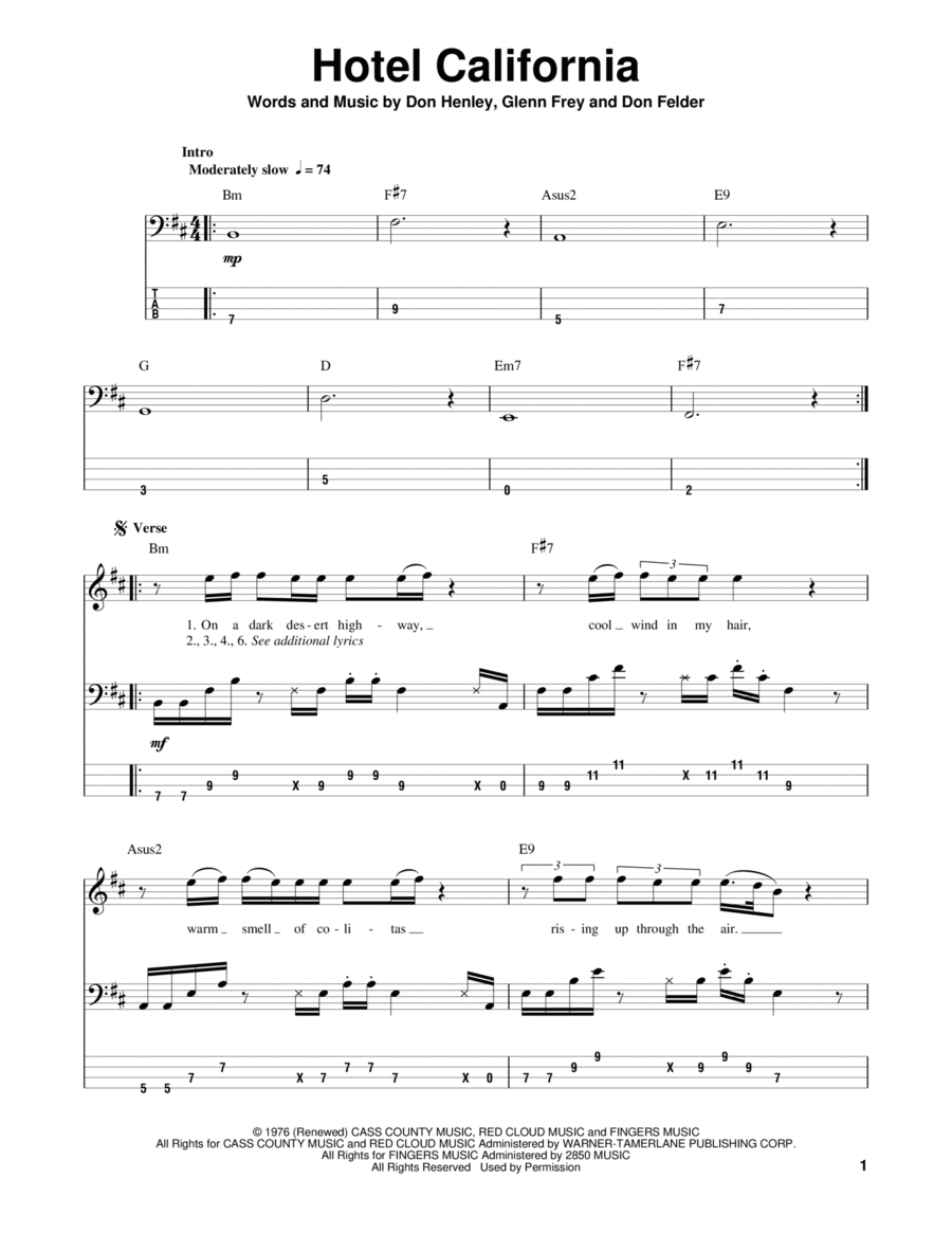 Hotel California Guitar Tablature scores gallery preview page 1