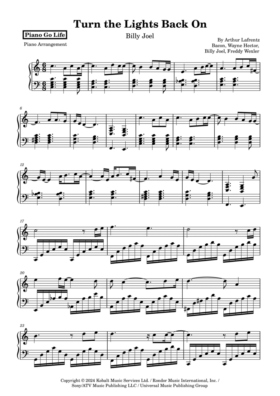 Turn The Lights Back On Piano Solo scores gallery preview page 1