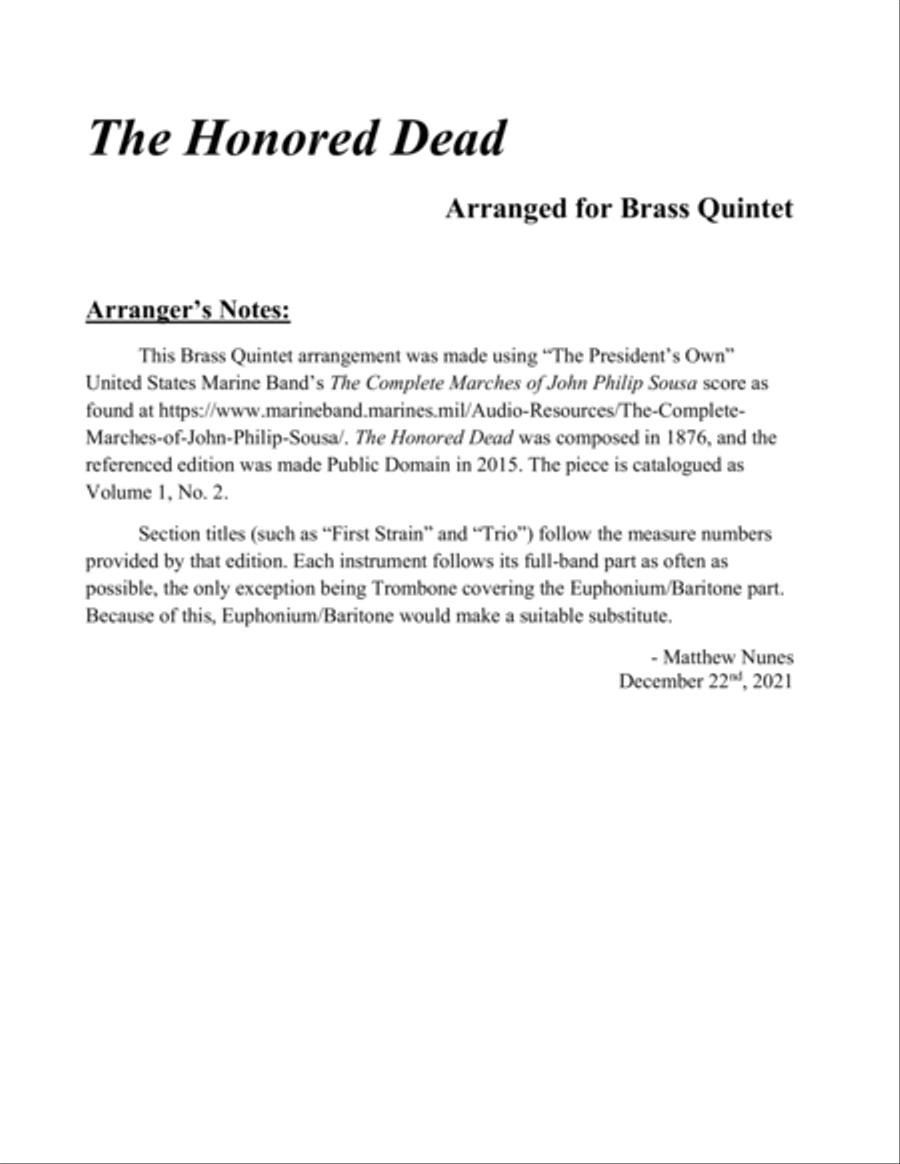 The Honored Dead Chamber Music scores gallery preview page 2
