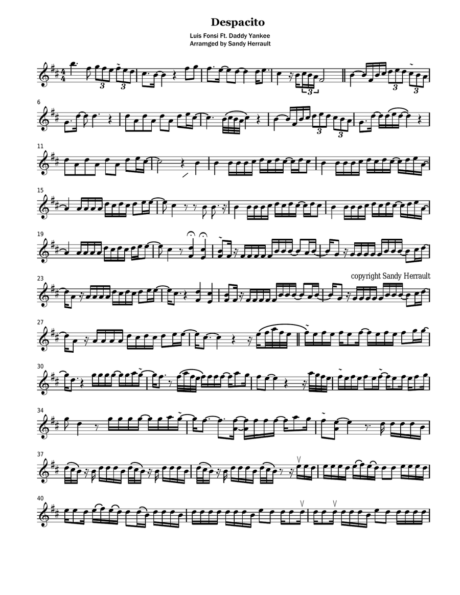 Despacito Violin Solo scores gallery preview page 1