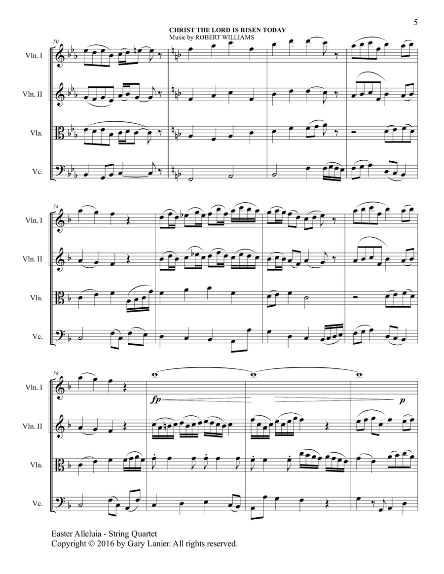 Gary Lanier: Easter Alleluia (String Quartet medley – Score & Parts) String Quartet scores gallery preview page 6