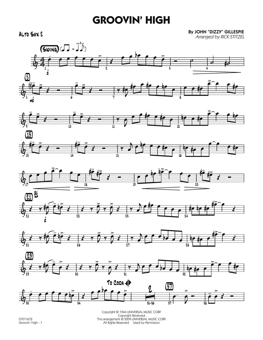 Groovin' High - Alto Sax 2 Jazz Ensemble scores gallery preview page 1