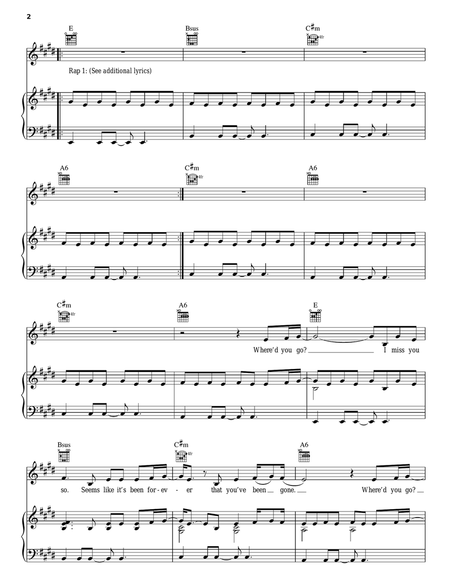 Where'd You Go Piano, Vocal, Guitar scores gallery preview page 2