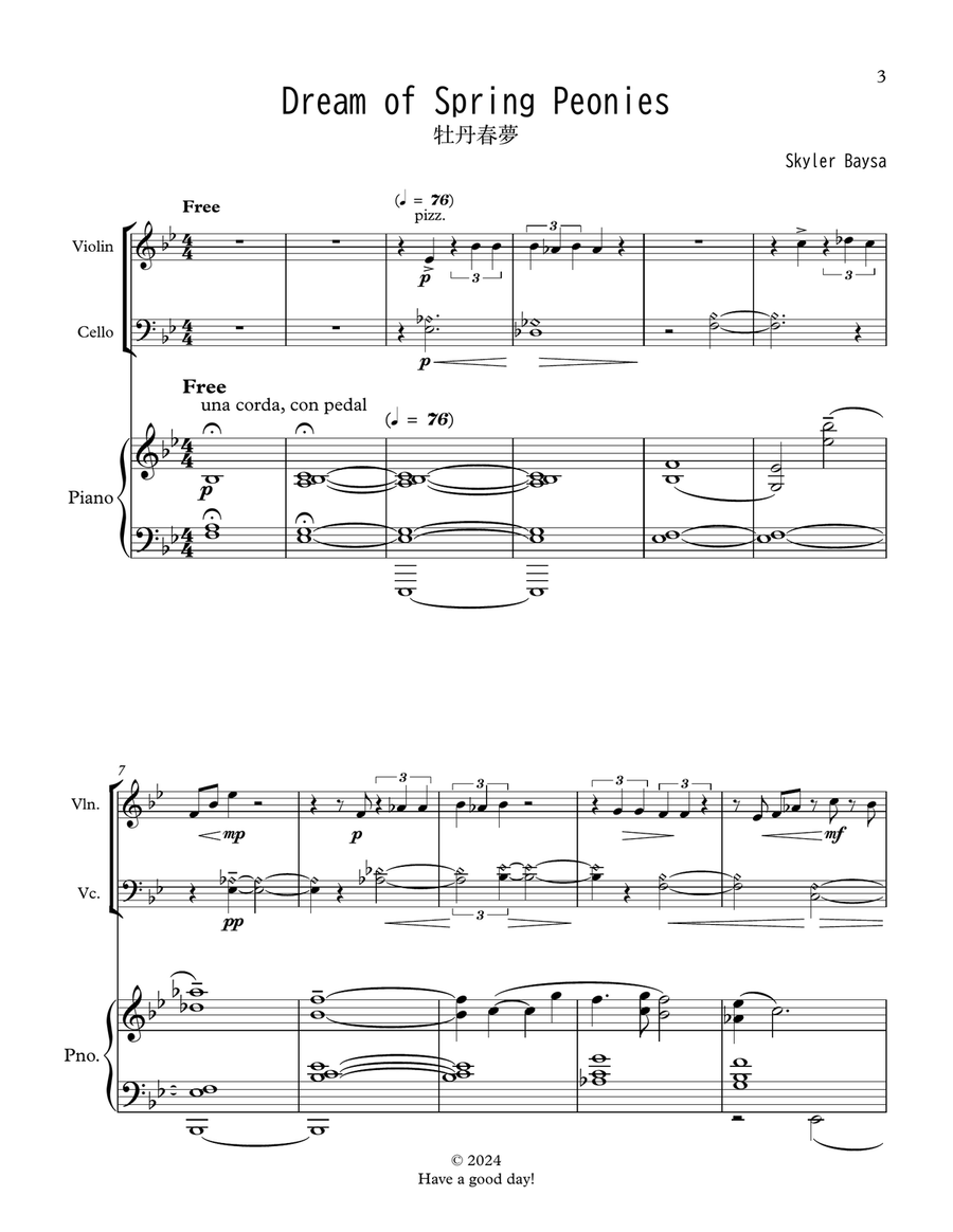 Dream of Spring Peonies Piano Trio scores gallery preview page 3
