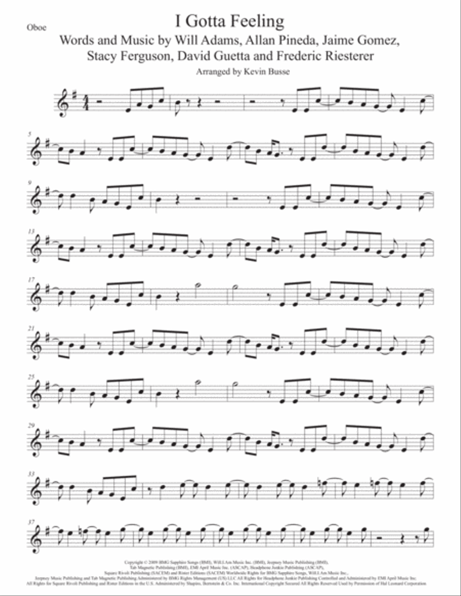 I Gotta Feeling Oboe Solo scores gallery preview page 1