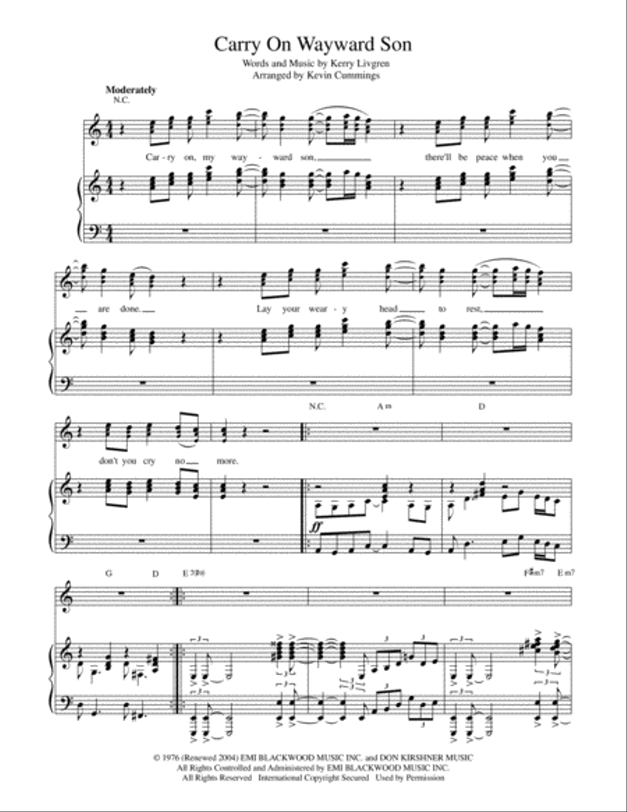 Carry On Wayward Son Voice scores gallery preview page 1