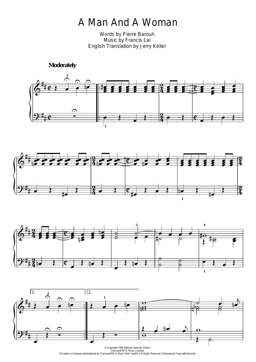 A Man And A Woman (Un Homme Et Une Femme) Piano Solo scores gallery preview page 1