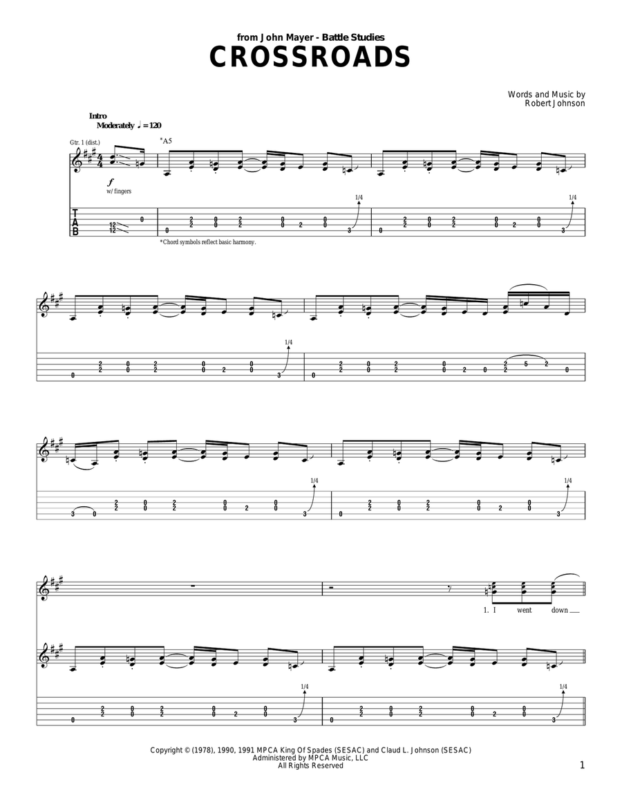 Cross Road Blues (Crossroads) Acoustic Guitar scores gallery preview page 1