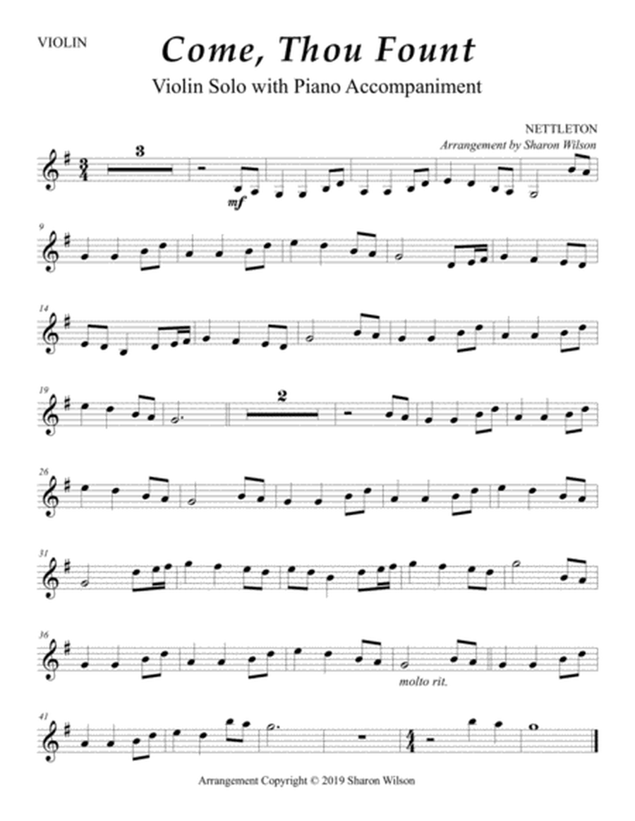Come, Thou Fount of Every Blessing (Easy Violin Solo with Piano Accompaniment) image number null