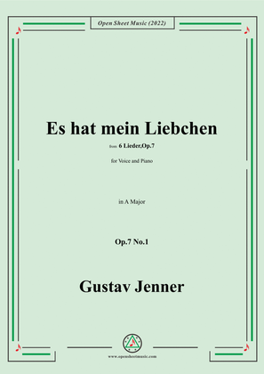 Book cover for Jenner-Es hat mein Liebchen,in A Major,Op.7 No.1