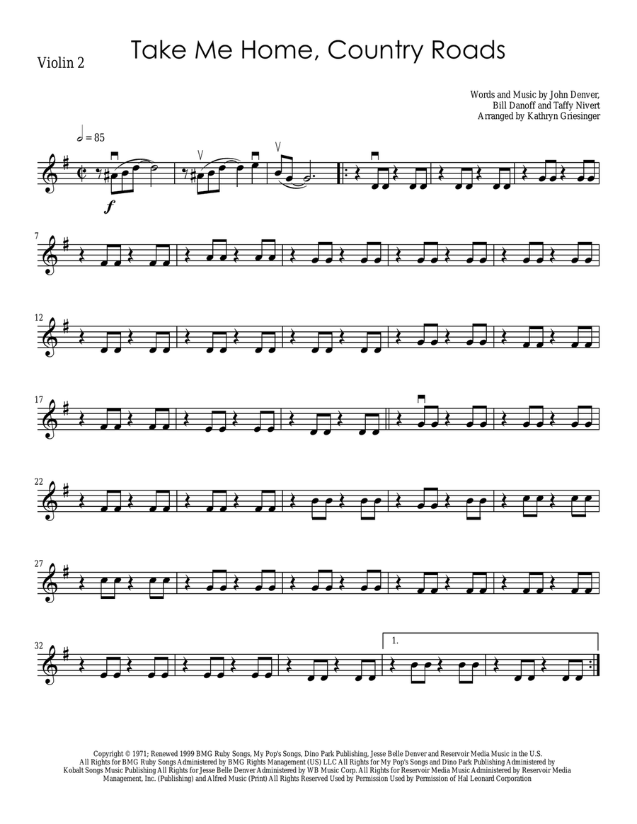 Take Me Home, Country Roads String Quartet scores gallery preview page 3