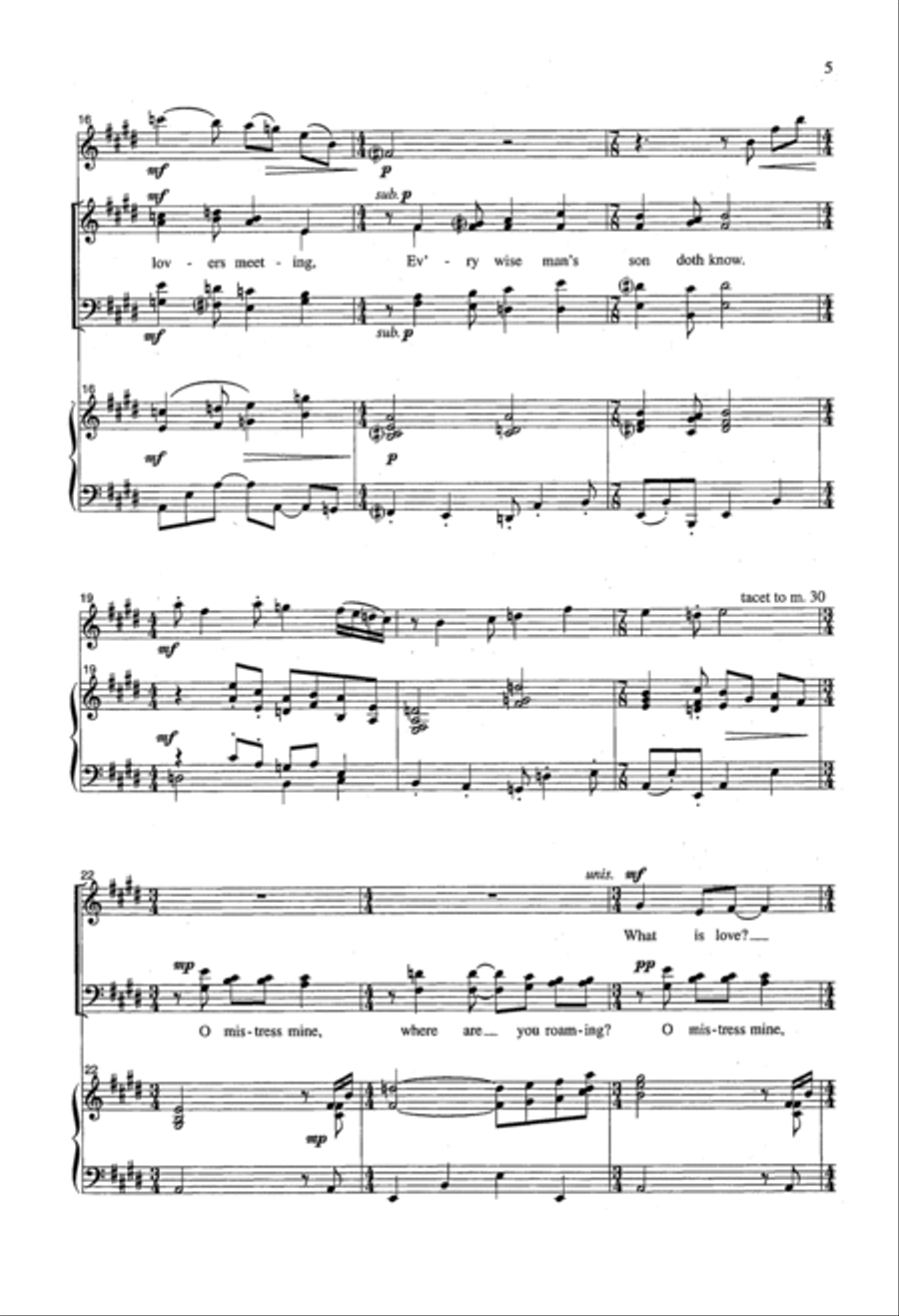 O Mistress Mine O Mistress Mine 4-Part scores gallery preview page 4