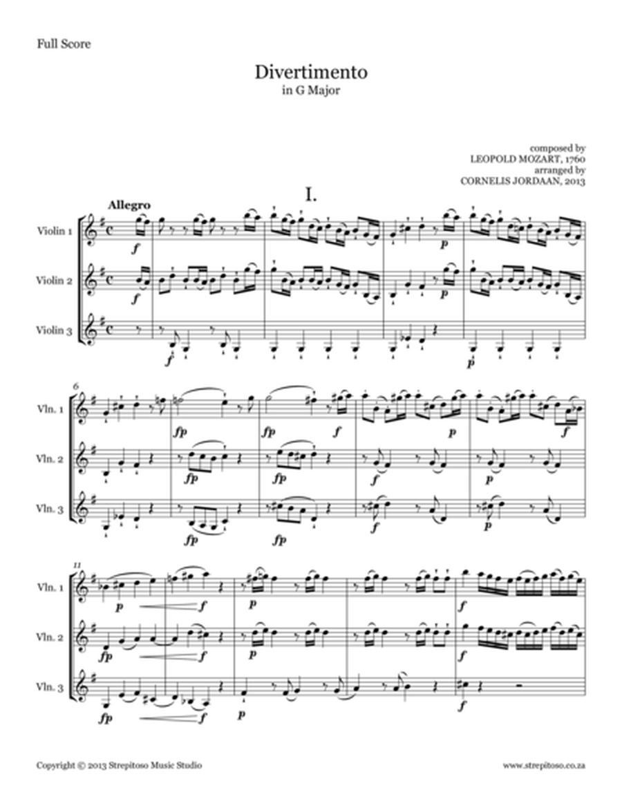 LEOPOLD MOZART - Divertimento in G Major, arranged for 3 violins