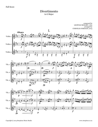 LEOPOLD MOZART - Divertimento in G Major, arranged for 3 violins